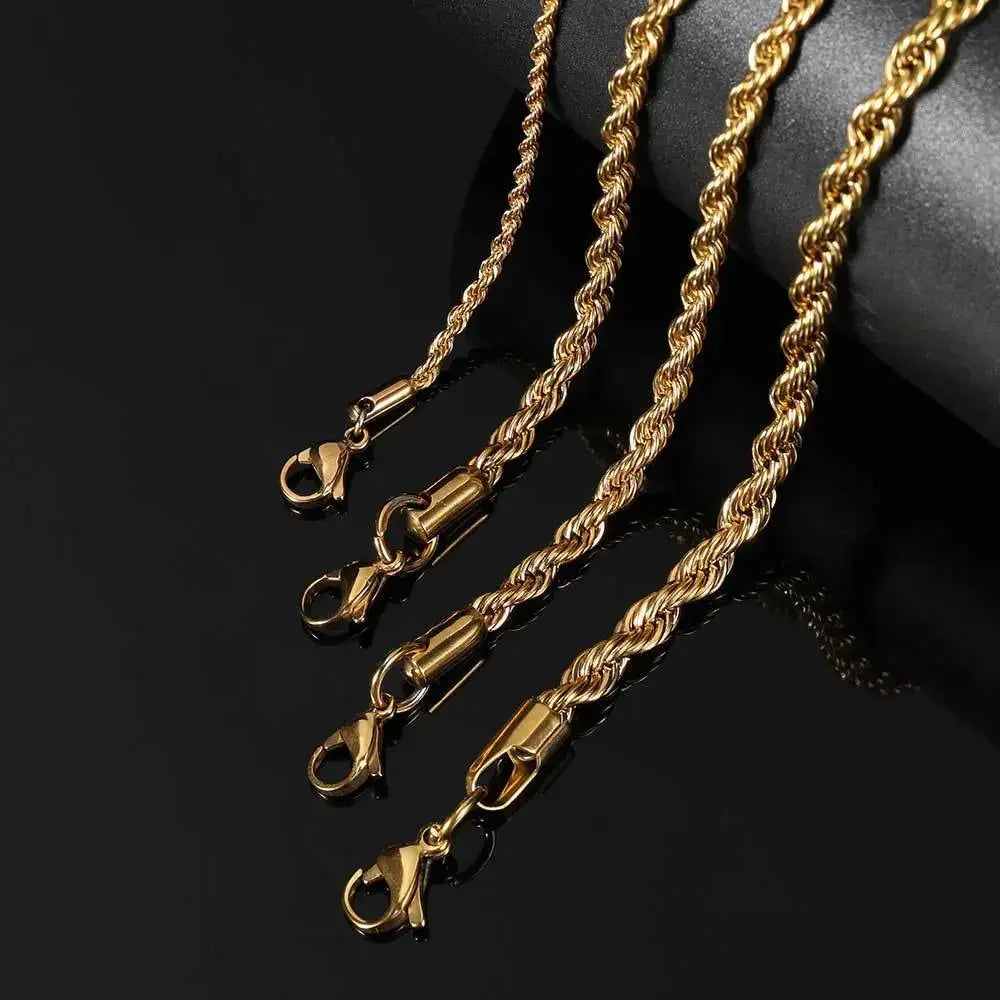 2-6MM Stainless Steel Chain Bracelet For Women Men Gold Twisted Rope Fashion Jewelry