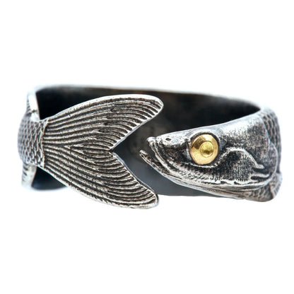 925 Sterling Silver Cute Fish Open Ring for Men Women Punk Fashion Jewelry