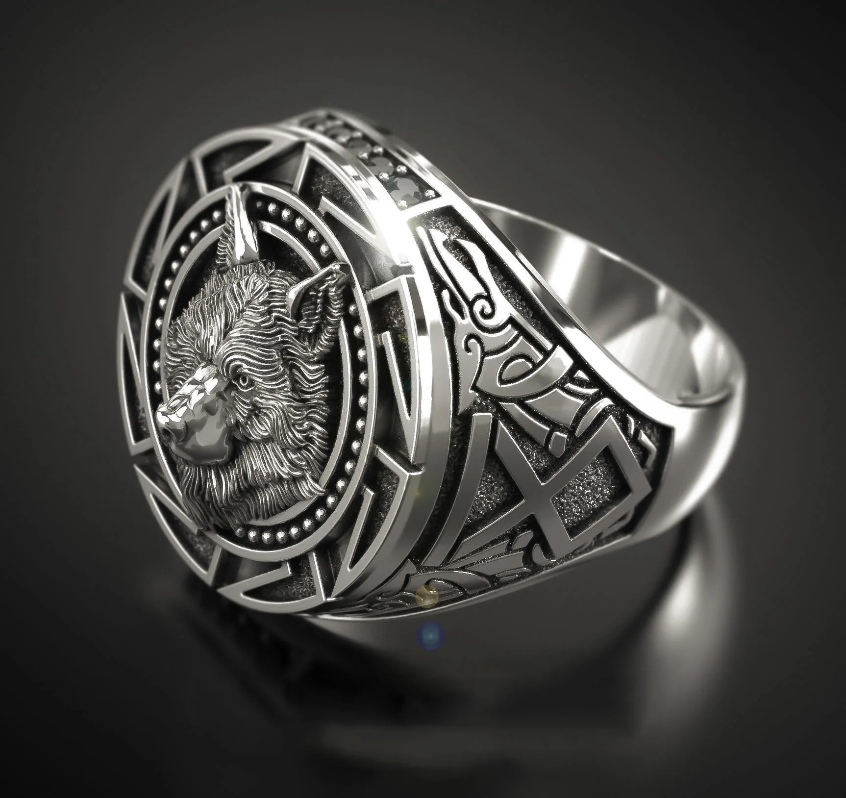 925 Sterling Silver Ring Retro Wolf Totem Men's Ring Classic Warrior Wolf Head