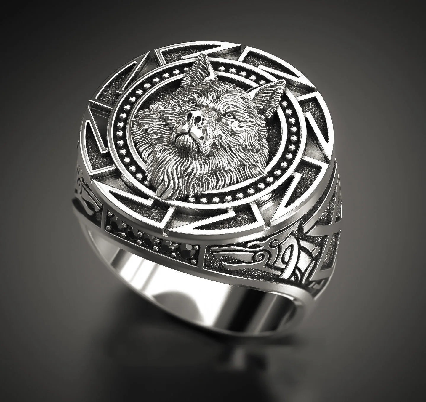 925 Sterling Silver Ring Retro Wolf Totem Men's Ring Classic Warrior Wolf Head