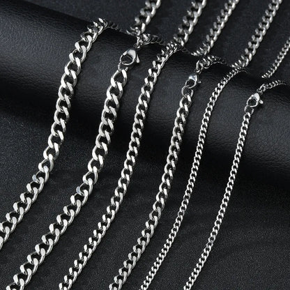 Basic Punk Stainless Steel Curb Chain Necklace 3-7mm for Men Women