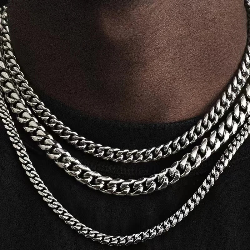 Basic Punk Stainless Steel Curb Chain Necklace 3-7mm for Men Women