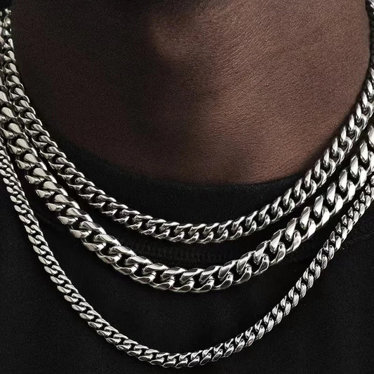 Basic Punk Stainless Steel Curb Chain Necklace 3-7mm for Men Women