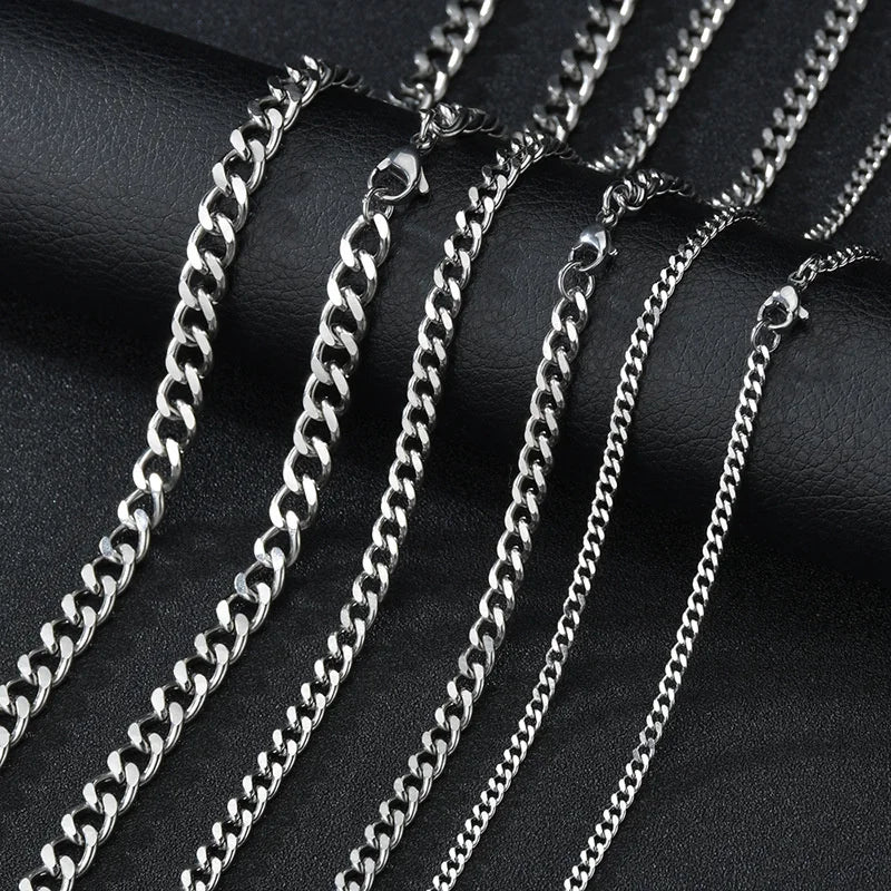 Basic Punk Stainless Steel Curb Chain Necklace 3-7mm for Men Women