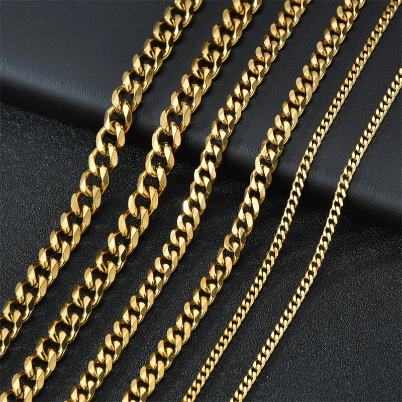 Basic Punk Stainless Steel Curb Chain Necklace 3-7mm for Men Women