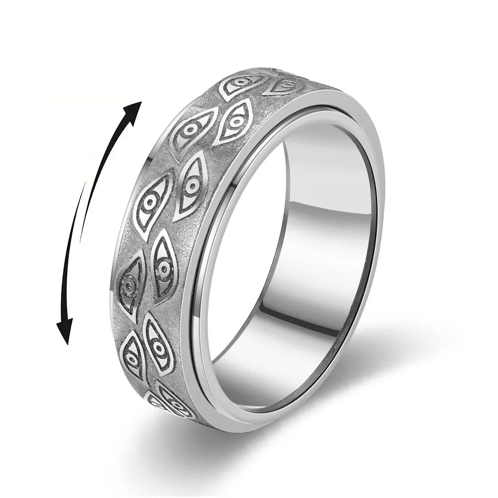 Demon Eye Rotating Anxiety Relief Spinner Ring Men Stainless Steel Fidget Ring