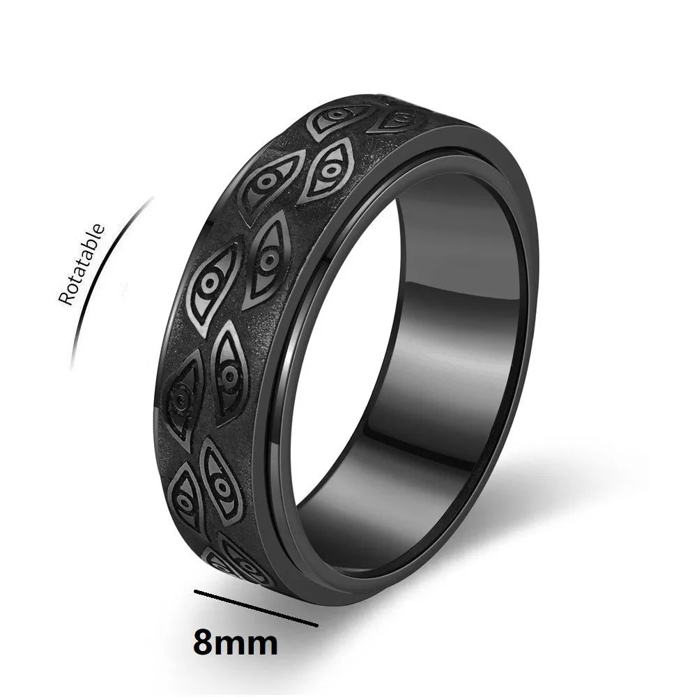 Demon Eye Rotating Anxiety Relief Spinner Ring Men Stainless Steel Fidget Ring