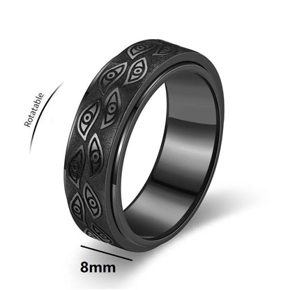 Demon Eye Rotating Anxiety Relief Spinner Ring Men Stainless Steel Fidget Ring