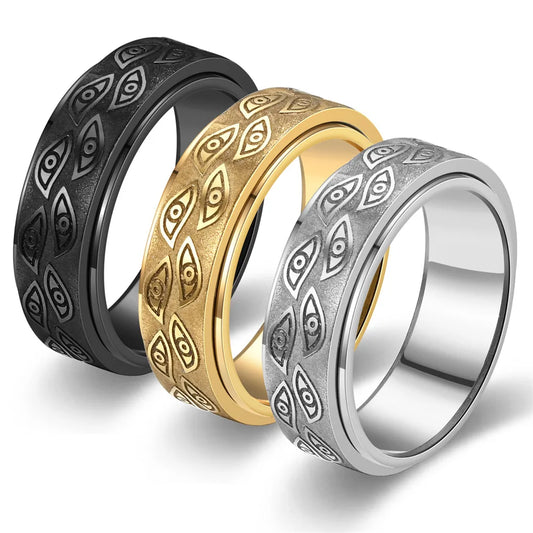 Demon Eye Rotating Anxiety Relief Spinner Ring Men Stainless Steel Fidget Ring