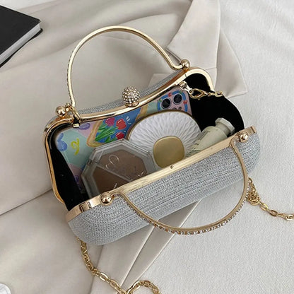 Elegant Egg Shape Evening Bag With Rhinestones Beaded Design For Women