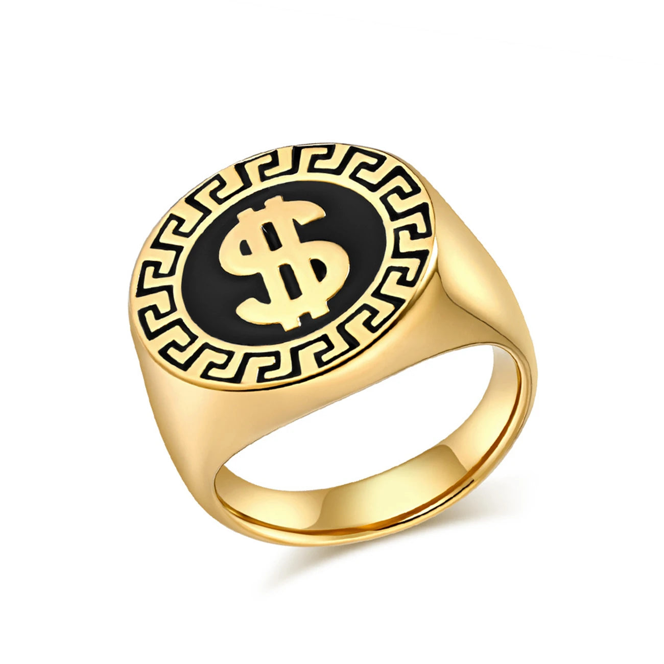 European and American Stylish Hip Hop Dollar Sign Titanium Steel Ring for Men