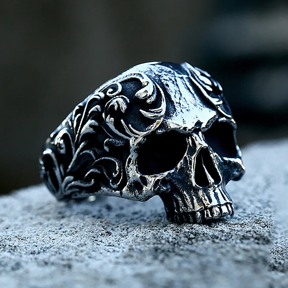 Fashion Vintage Gothic Carved Skull Ring 316L Stainless Steel Punk Jewelry