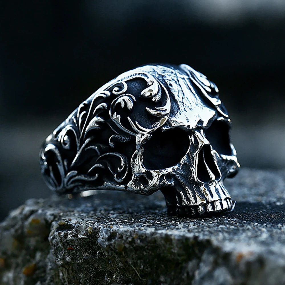 Fashion Vintage Gothic Carved Skull Ring 316L Stainless Steel Punk Jewelry