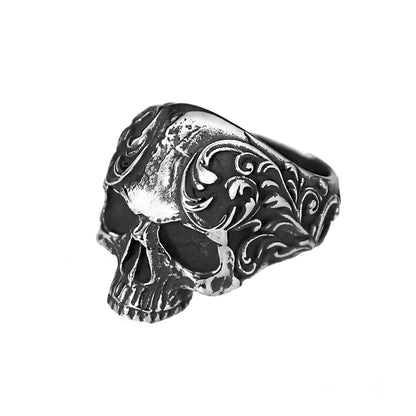 Fashion Vintage Gothic Carved Skull Ring 316L Stainless Steel Punk Jewelry