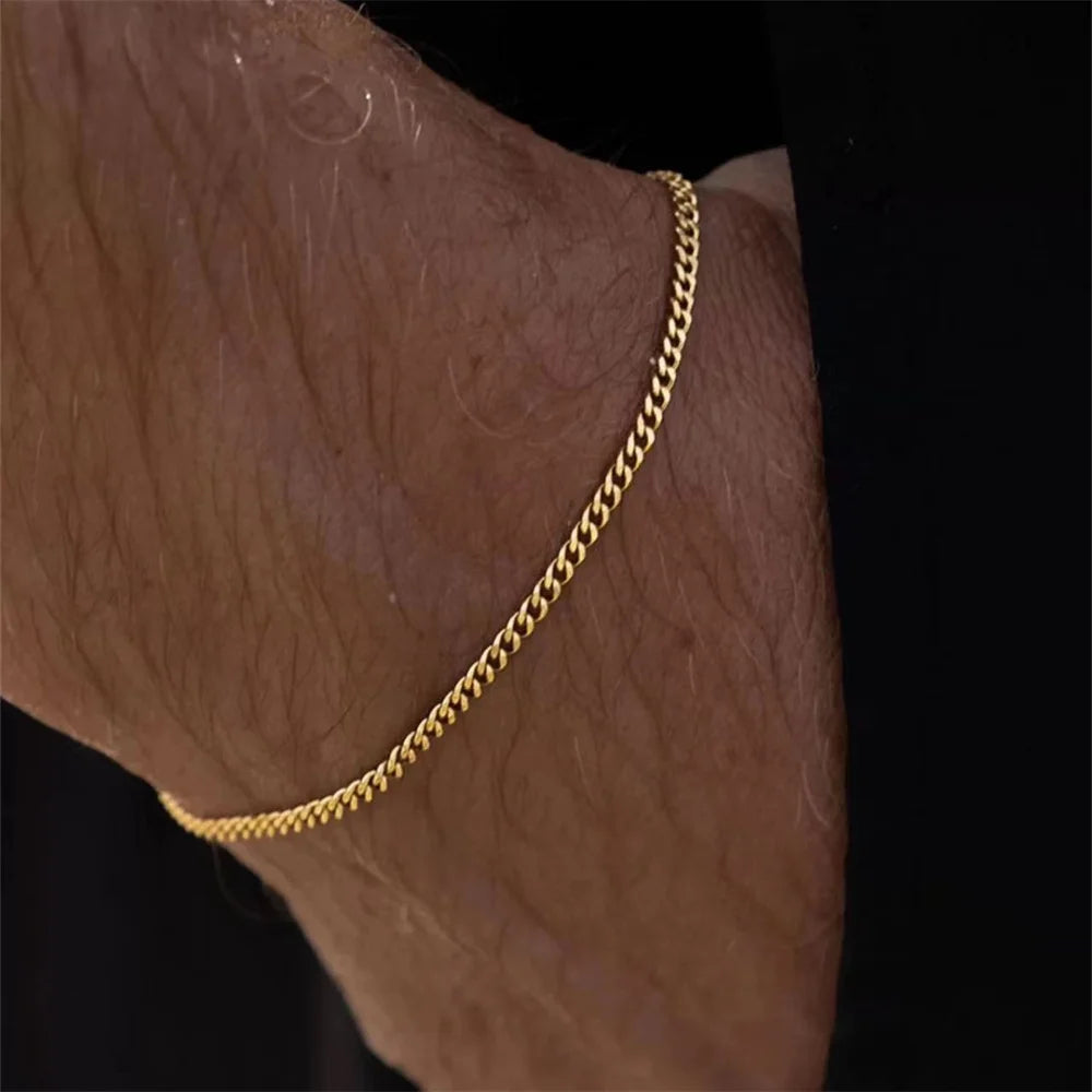 Gold Color Stainless Steel Cuban Chain Bracelet Simple Retro Hip Hop Jewelry Gift