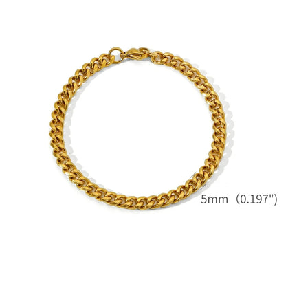 Gold Color Stainless Steel Cuban Chain Bracelet Simple Retro Hip Hop Jewelry Gift