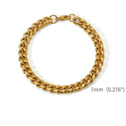 Gold Color Stainless Steel Cuban Chain Bracelet Simple Retro Hip Hop Jewelry Gift