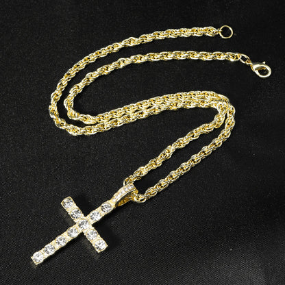 Hip Hop Iced Out Cross Pendant Necklace Chain 4mm Zircon Sparkling Jewelry