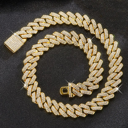 Hip Hop Shiny 15MM Cuban Link Chain Necklace Silver Color Iced Out Punk Jewelry