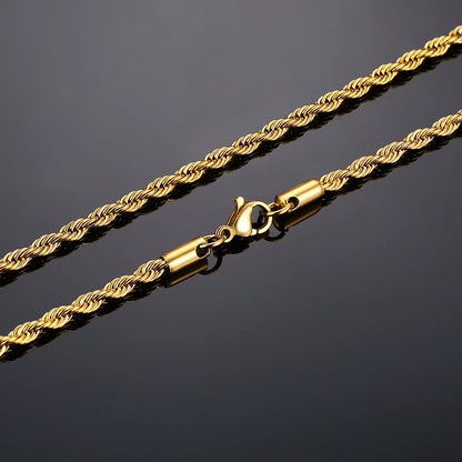 Men Rope Chain Necklace Stainless Steel Minimalist Twist Available in Gold Silver 2 to 5mm