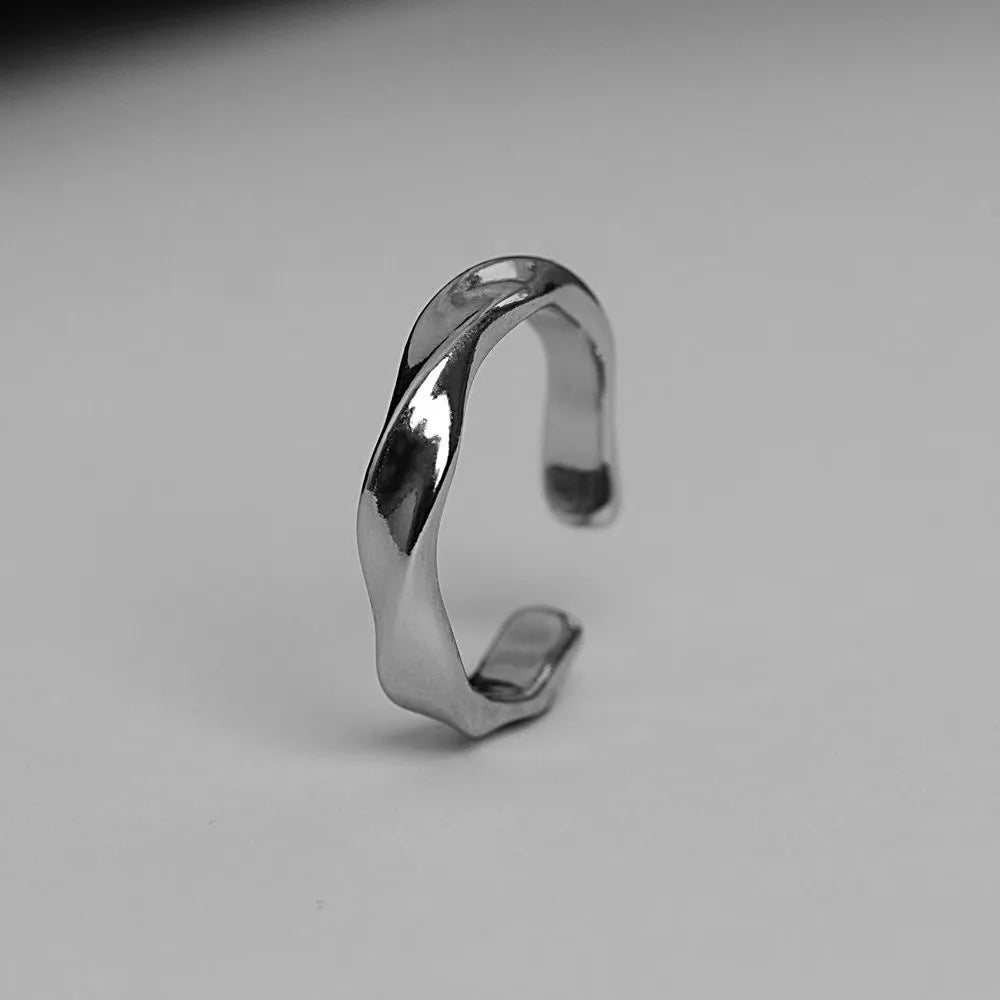 Mobius Wave Ring Silver Color Alloy Open Ring Simple Retro Jewelry for Men and Women