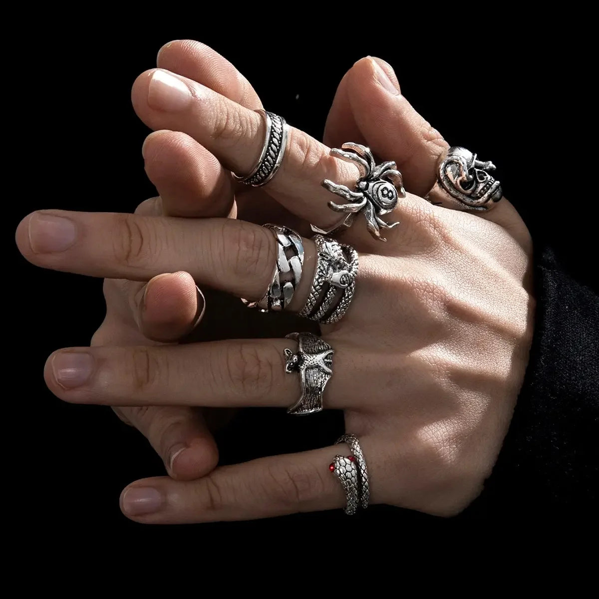 Punk Gothic Skeleton Unisex Ring Set Vintage Metal Grunge Jewelry Gift