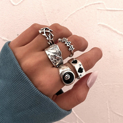 Punk Gothic Skeleton Unisex Ring Set Vintage Metal Grunge Jewelry Gift