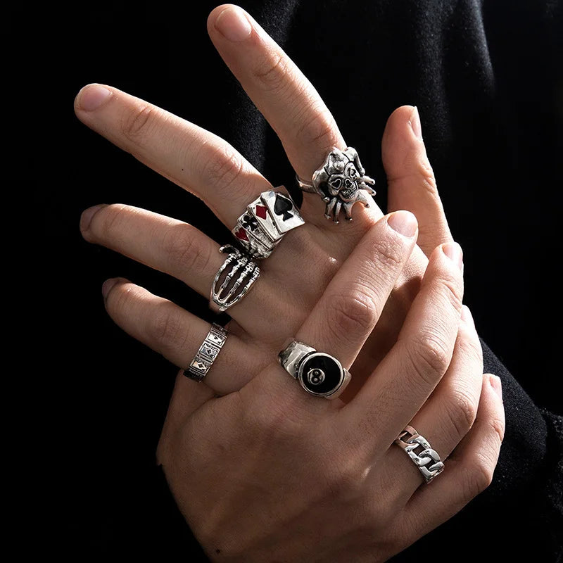 Punk Gothic Skeleton Unisex Ring Set Vintage Metal Grunge Jewelry Gift