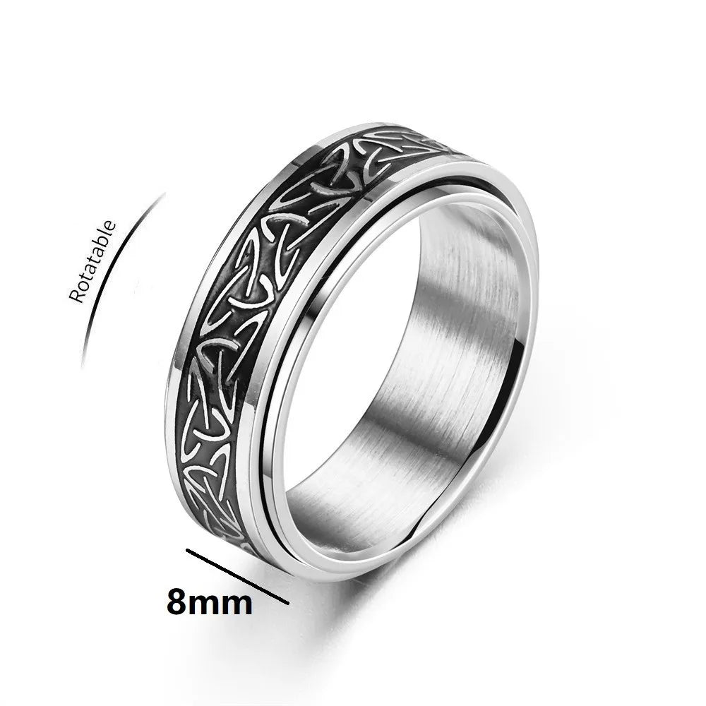 Punk Viking Script Stainless Steel Fidget Rings Men Anxiety Stress Relief Spinner