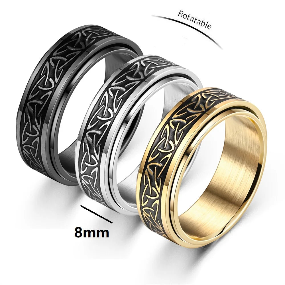 Punk Viking Script Stainless Steel Fidget Rings Men Anxiety Stress Relief Spinner