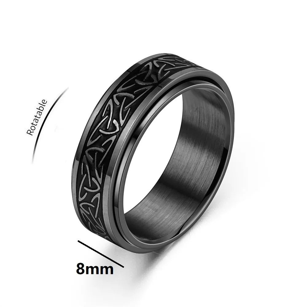 Punk Viking Script Stainless Steel Fidget Rings Men Anxiety Stress Relief Spinner