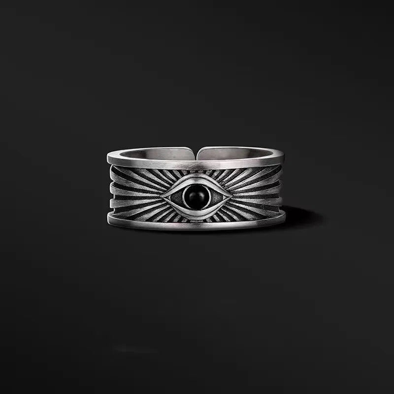 Retro Antique Eye of Providence Ring Men Silver Color Gothic Adjustable Alloy Jewelry