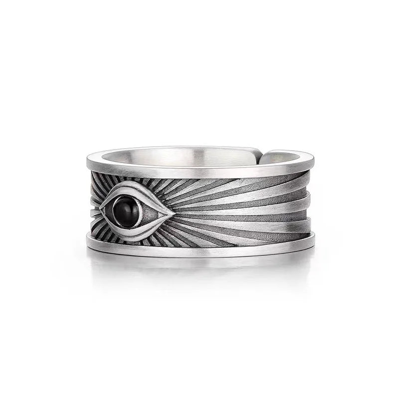 Retro Antique Eye of Providence Ring Men Silver Color Gothic Adjustable Alloy Jewelry