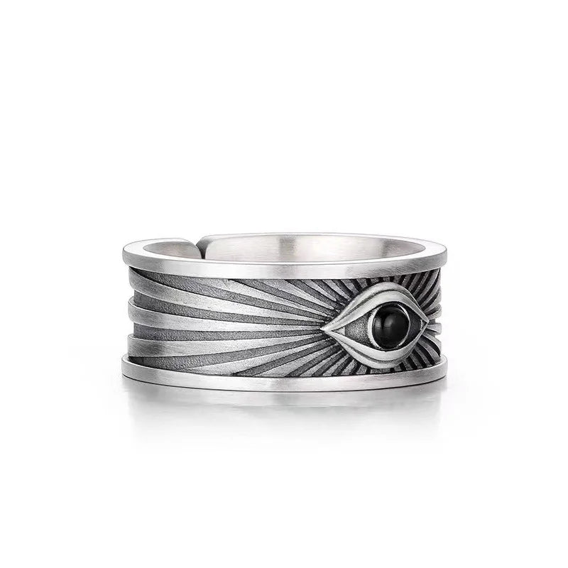 Retro Antique Eye of Providence Ring Men Silver Color Gothic Adjustable Alloy Jewelry