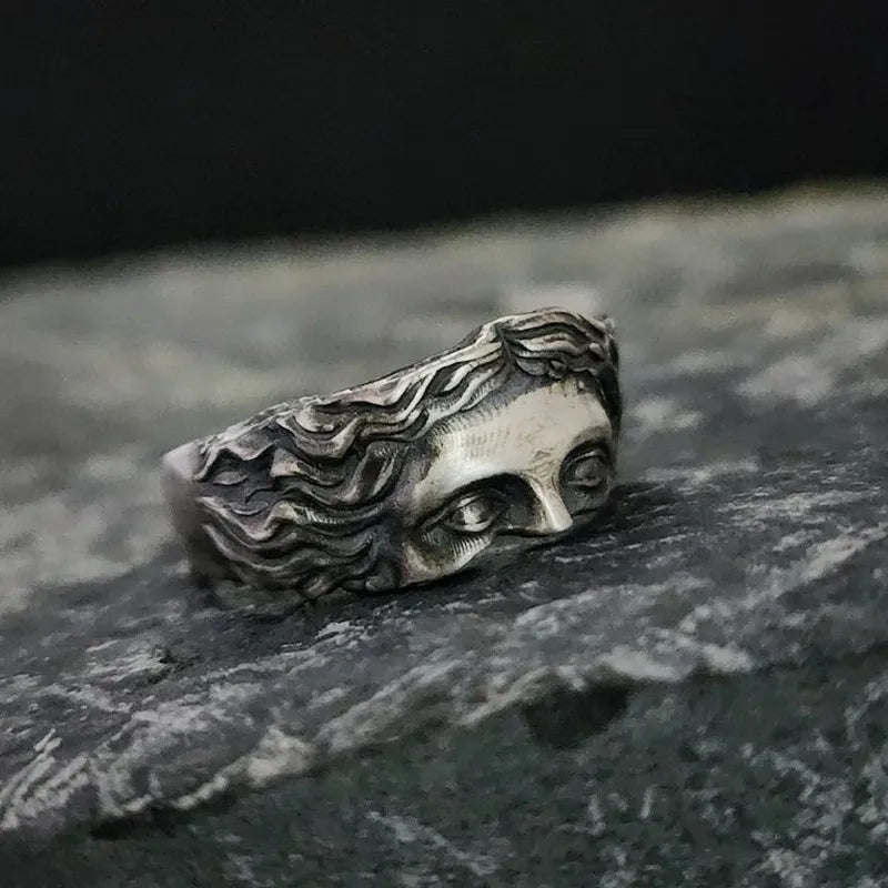 Rings For Men Creative Venus Mask Ring Retro Thai Silver Adjustable Gift