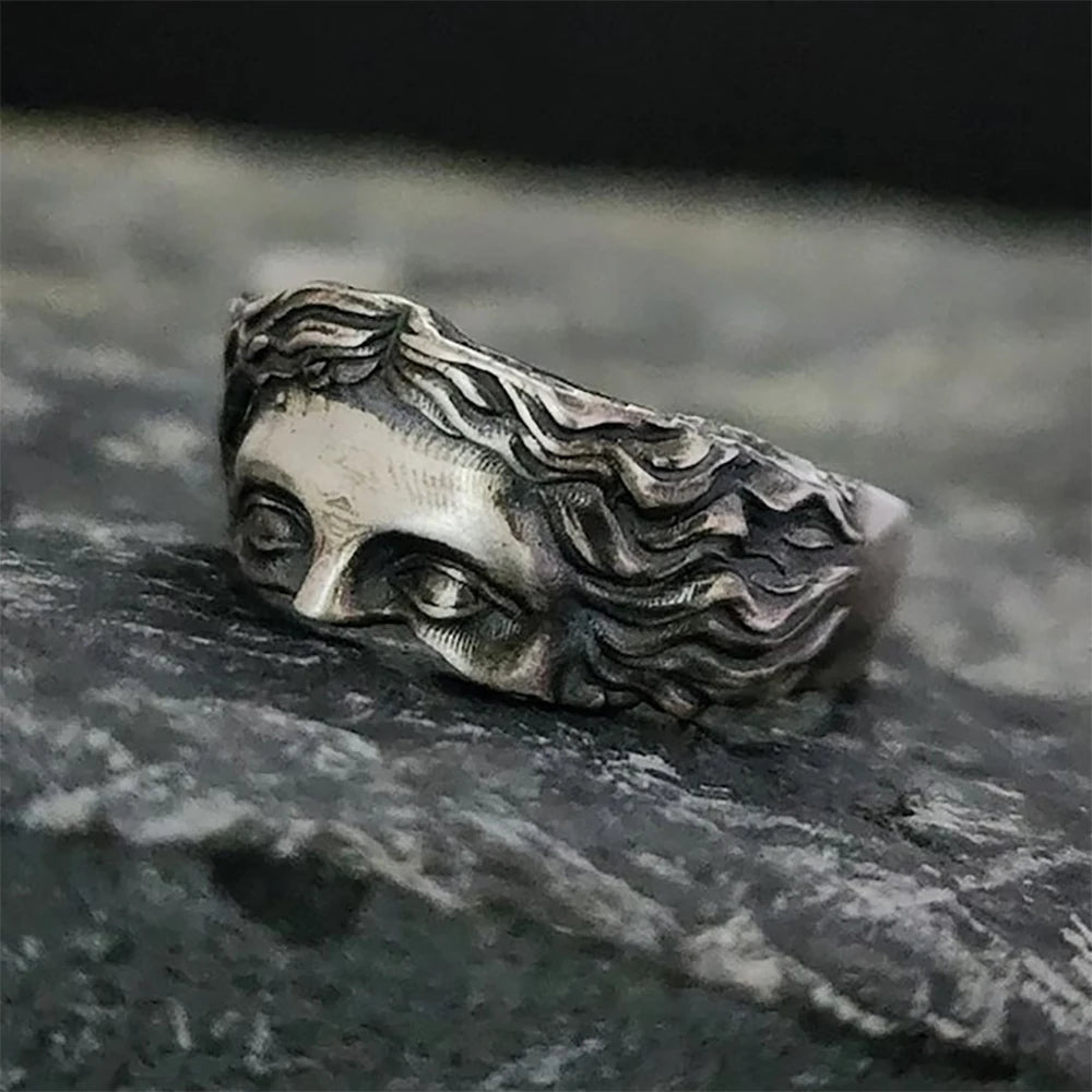 Rings For Men Creative Venus Mask Ring Retro Thai Silver Adjustable Gift